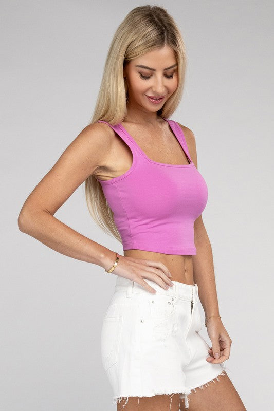 ZENANA Cotton Square Neck Cropped Cami Top