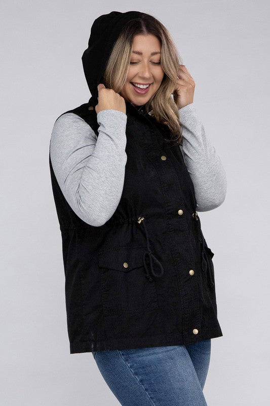 Load image into Gallery viewer, ZENANA Plus Drawstring Waist Military Hoodie Vest
