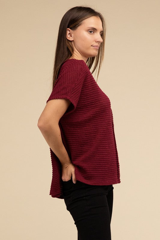 ZENANA Dolman Short Sleeve Jacquard Sweater