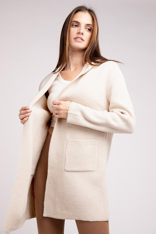 ZENANA Hooded Open Front Sweater Cardigan