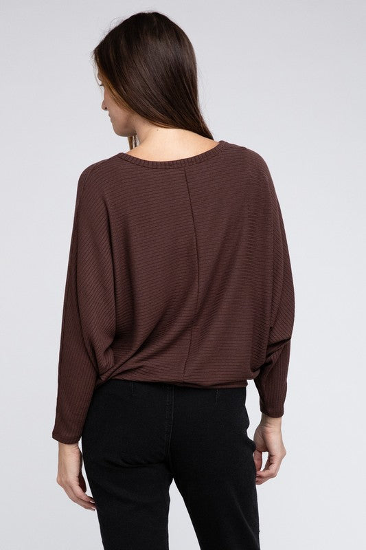 Load image into Gallery viewer, ZENANA Ribbed Batwing Long Sleeve Boat Neck Sweater
