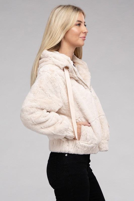 Ambiance Apparel Fluffy Zip-Up Teddy Hoodie