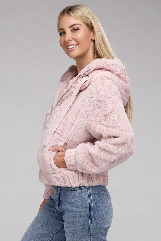 Ambiance Apparel Fluffy Zip-Up Teddy Hoodie