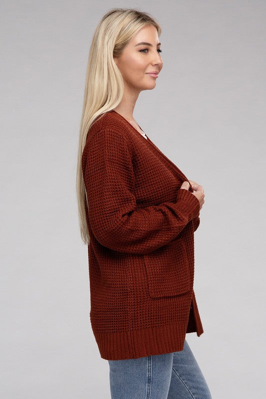 ZENANA Low Gauge Waffle Open Cardigan Sweater