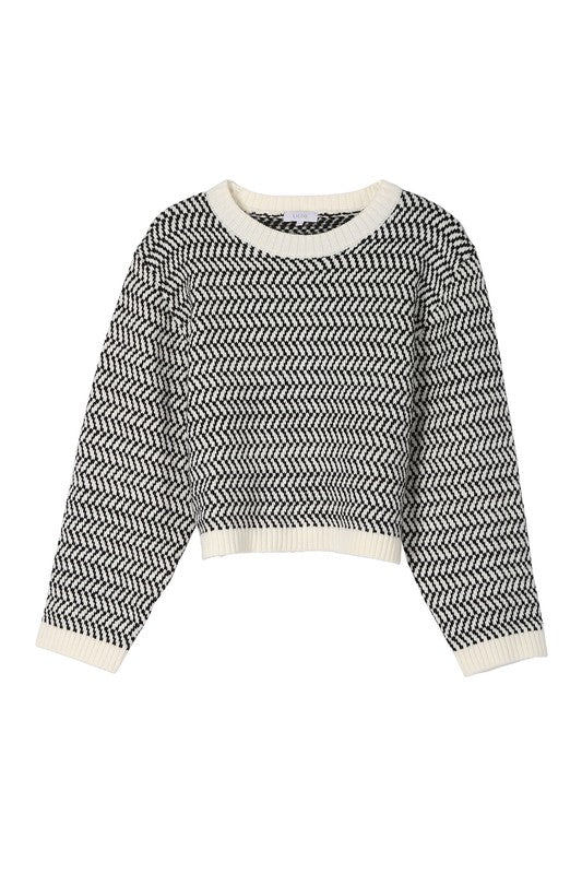 Lilou Herringbone Pattern Crew Neck Sweater