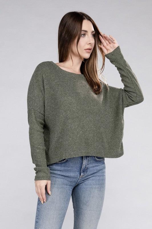 ZENANA Ribbed Dolman Long Sleeve Sweater