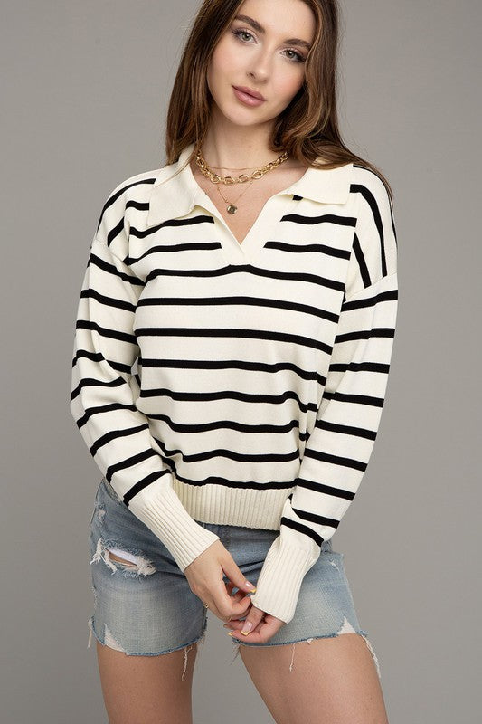 Load image into Gallery viewer, Nuvi Apparel Stripe Collared Knit
