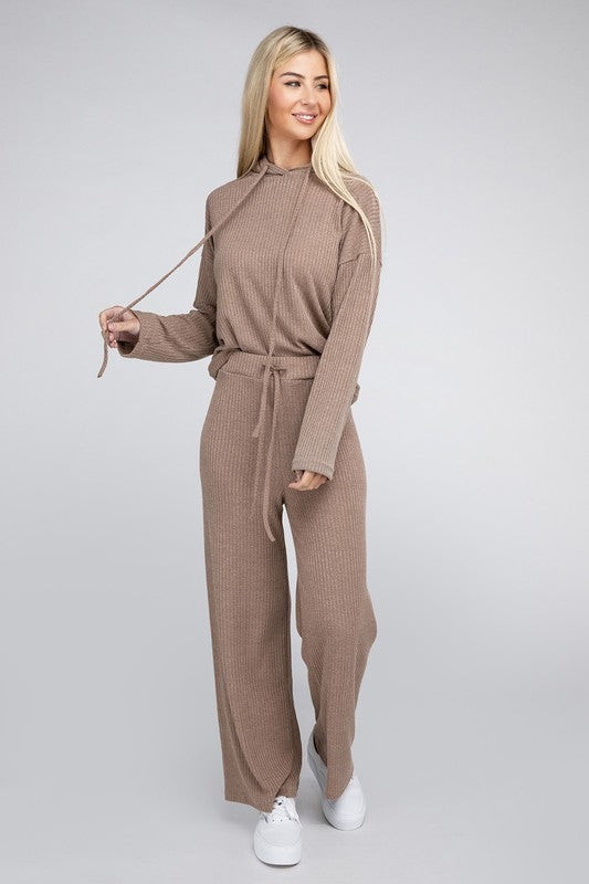 Nuvi Apparel Beige Textured Top and Pants Set