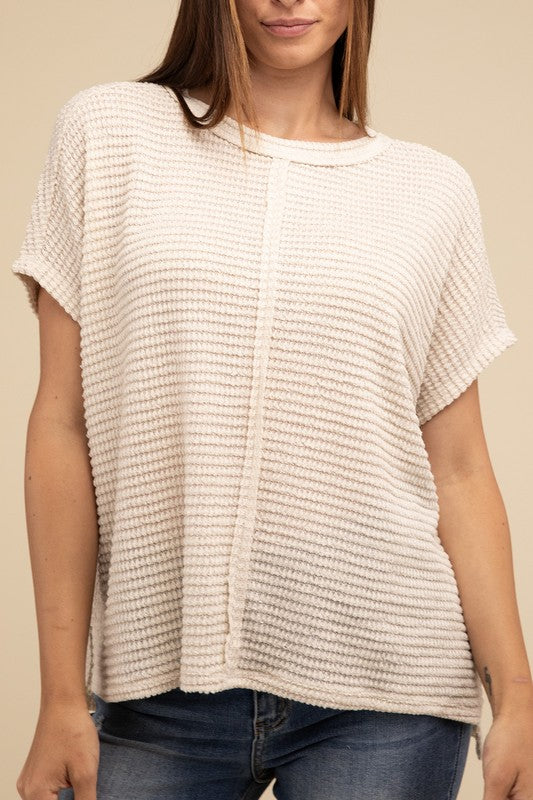 ZENANA Dolman Short Sleeve Jacquard Sweater