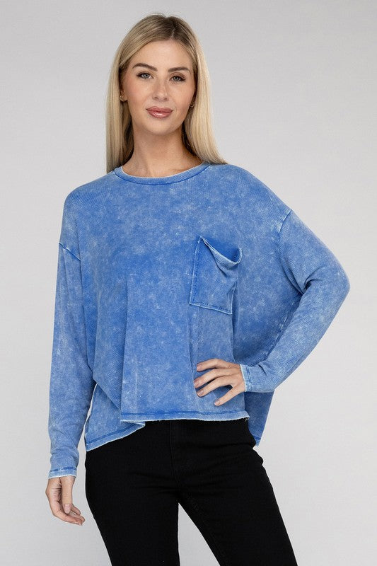 Load image into Gallery viewer, ZENANA Washed Ribbed Dolman Sleeve Round Neck Top

