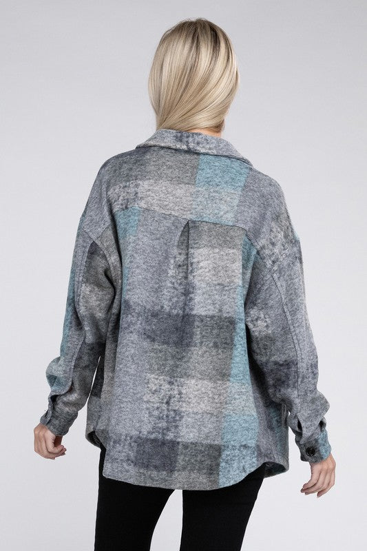 Nuvi Apparel Grey Check Pocketed Shacket