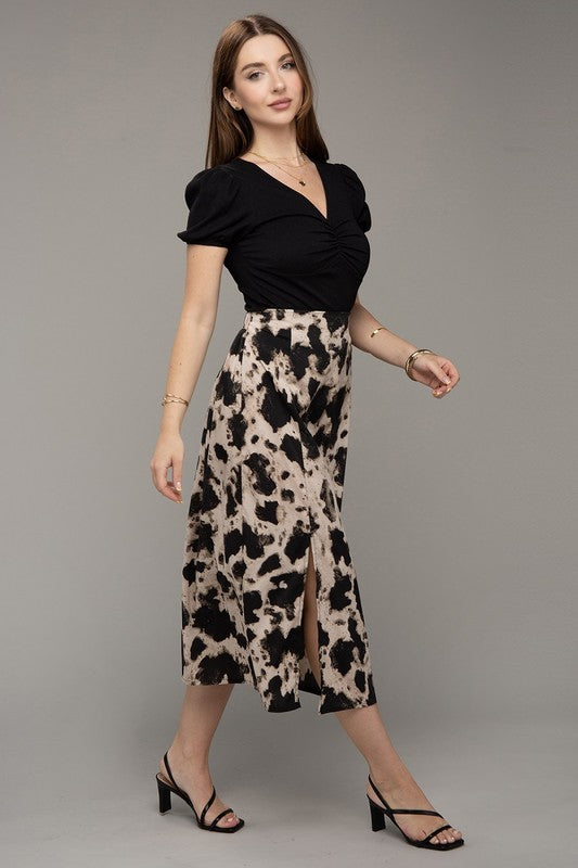 Nuvi Apparel Floral Print Slit Skirt