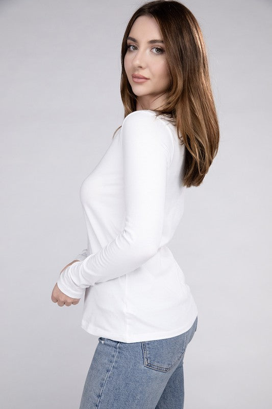 ZENANA Cotton V-Neck Long Sleeve T-Shirt