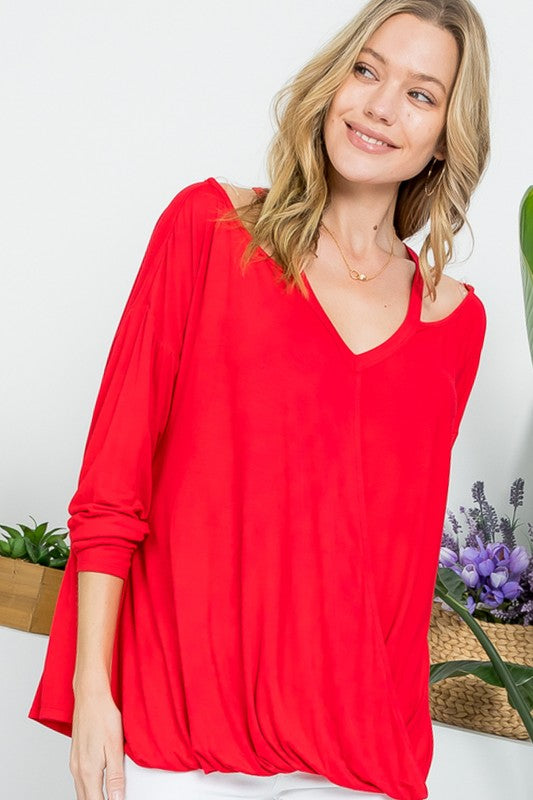 e Luna SOLID CROSSOVER SEXY BLOUSES TOP