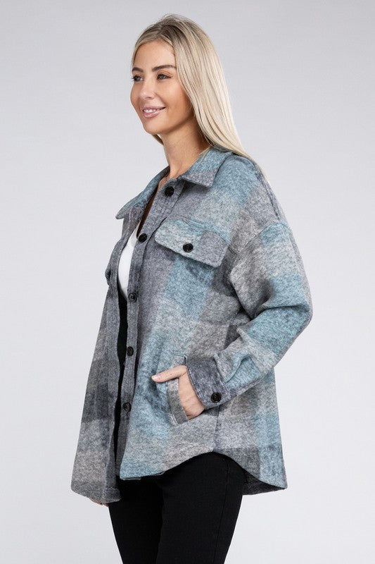 Nuvi Apparel Grey Check Pocketed Shacket