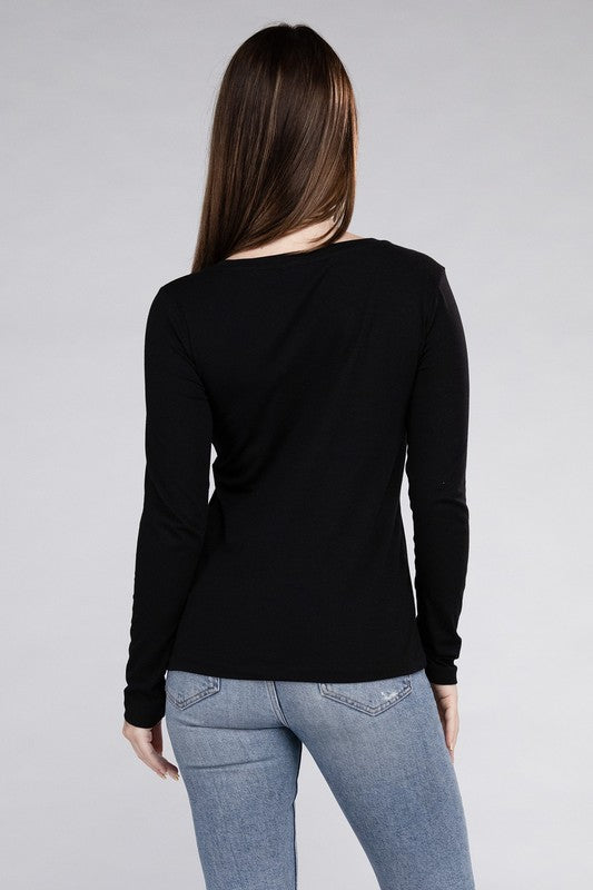 ZENANA Cotton V-Neck Long Sleeve T-Shirt