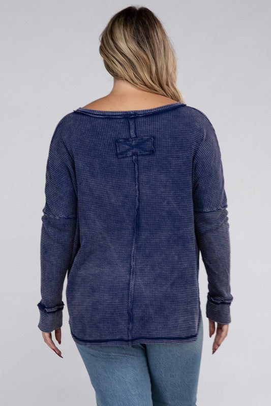 Load image into Gallery viewer, ZENANA Plus Washed Baby Waffle Oversized Long Sleeve Top
