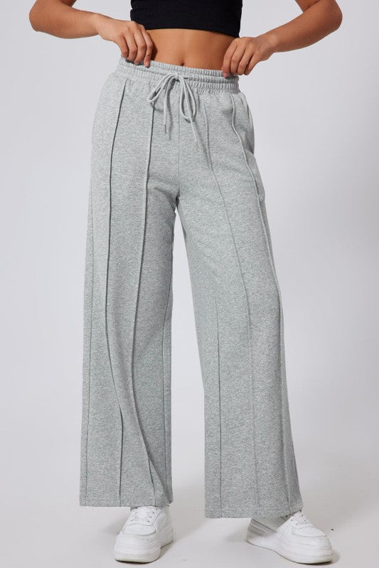 JUNIPER BLVD Solid Seam Drawstring Wide Leg Sweatpants