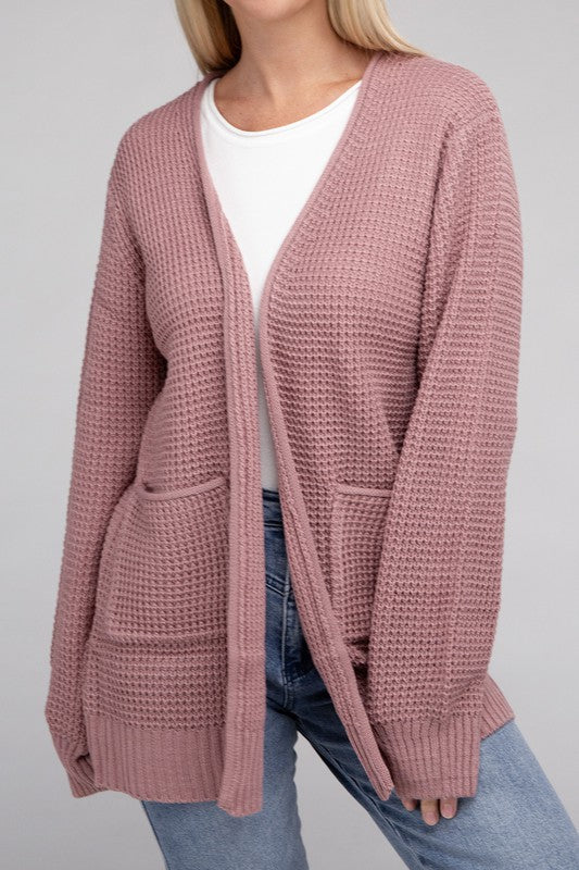 ZENANA Low Gauge Waffle Open Cardigan Sweater