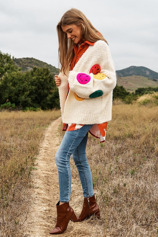 Load image into Gallery viewer, Davi &amp;amp; Dani The Fuzzy Smile Long Bell Sleeve Knit Cardigan
