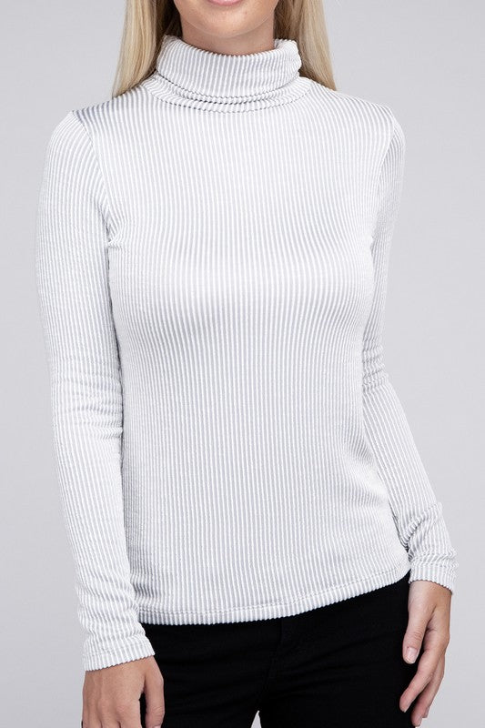 ZENANA Ribbed Turtle Neck Long Sleeve Top