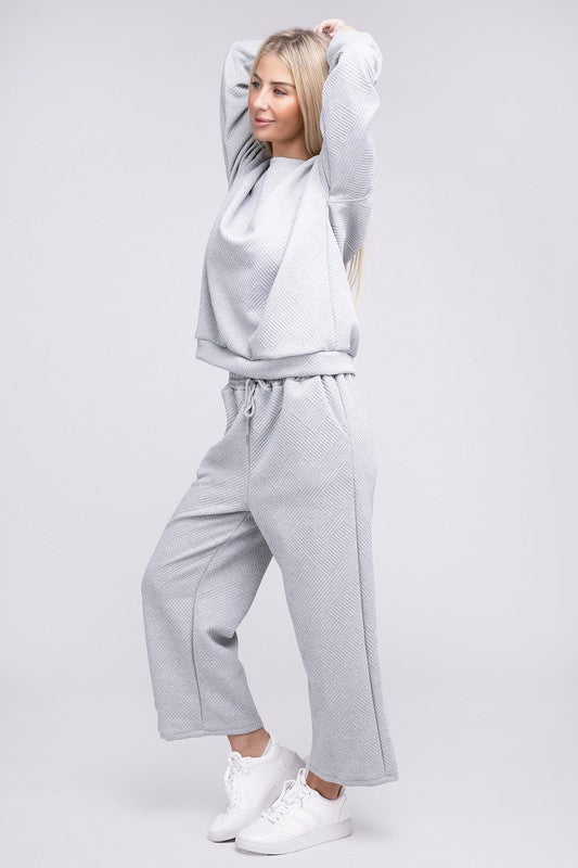 Nuvi Apparel Textured Fabric Top and Pants Casual Set