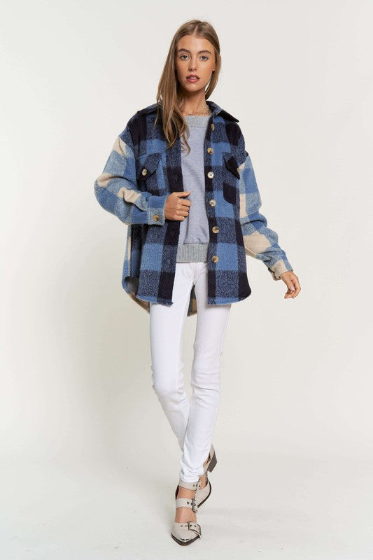 Davi & Dani Plaid Chest Pocket Detail Shacket