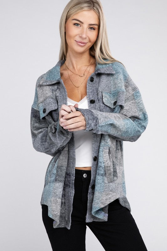 Nuvi Apparel Grey Check Pocketed Shacket