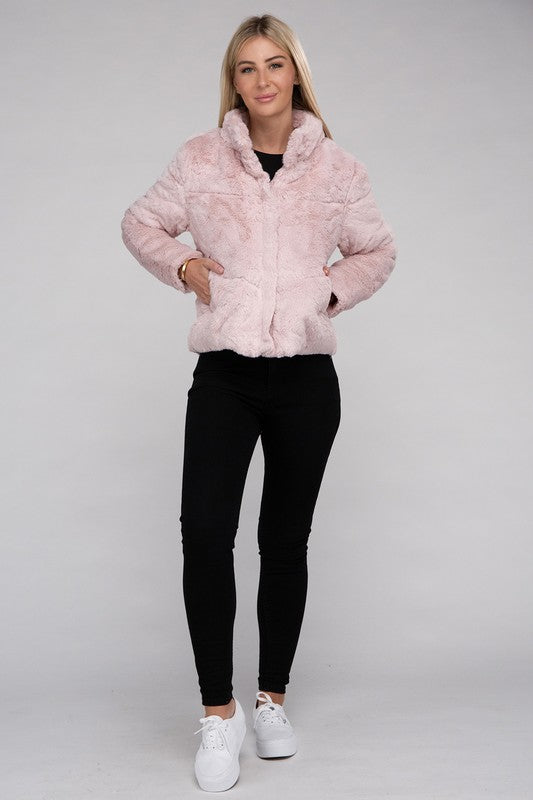 Ambiance Apparel Junior Fluffy Zip-Up Sweater Jacket