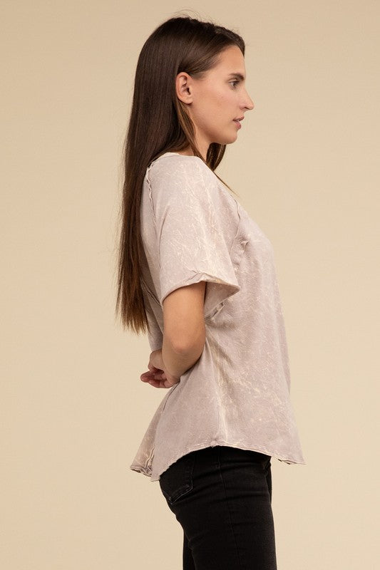 ZENANA Back Patch Crinkle Washed Raglan Sleeve T-Shirt