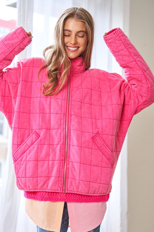 Davi & Dani Washed Soft Comfy Quilting Zip Closure Jacket