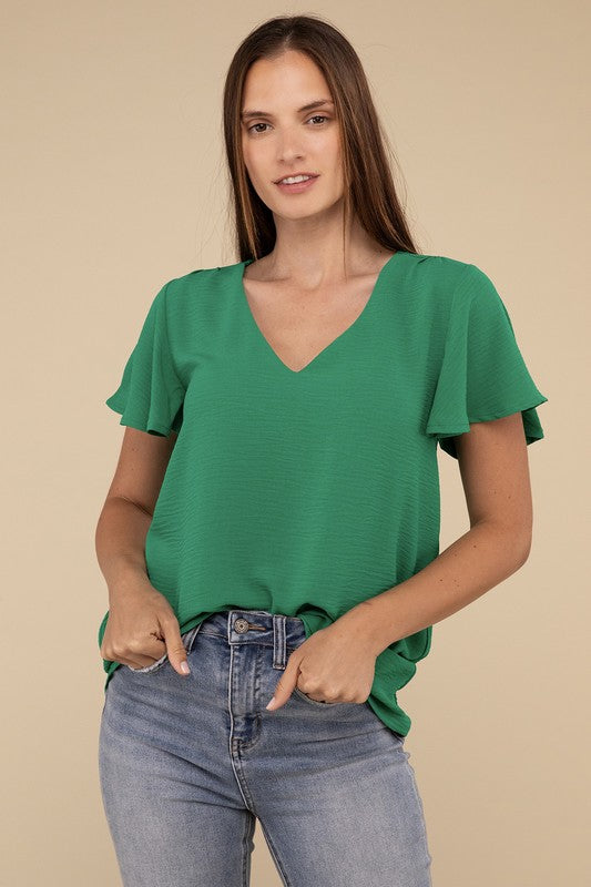 ZENANA Woven Airflow Flutter Sleeve Top