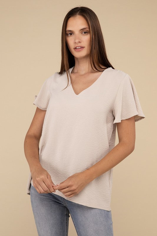 ZENANA Woven Airflow Flutter Sleeve Top