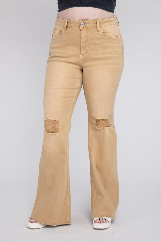 Vervet High Rise Cropped Flare Jeans in Khaki