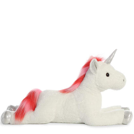 Load image into Gallery viewer, Red &amp;amp; Pink Swirls White Unicorn 27 inch
