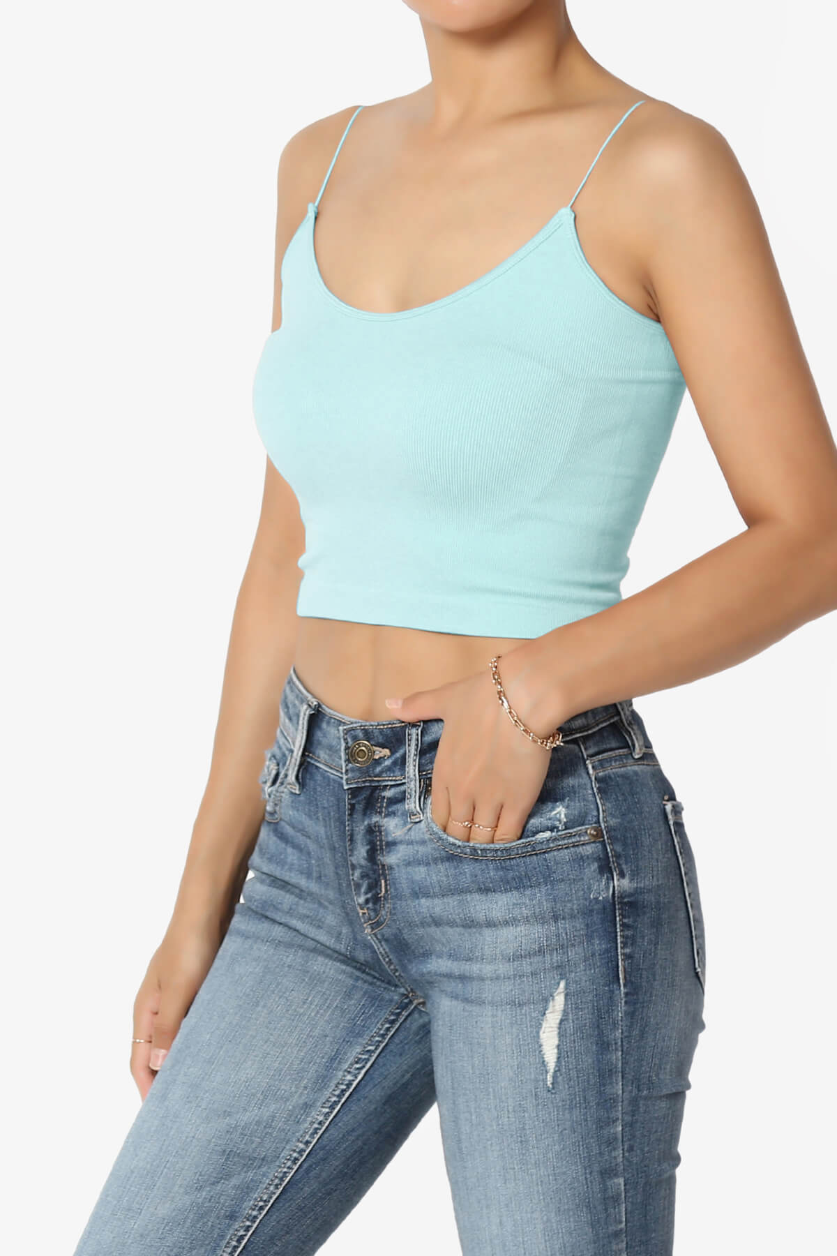 Slim Seamless Skinny Strap Crop Cami Comfortable Ribbed Cropped Tank Top – TheMogan