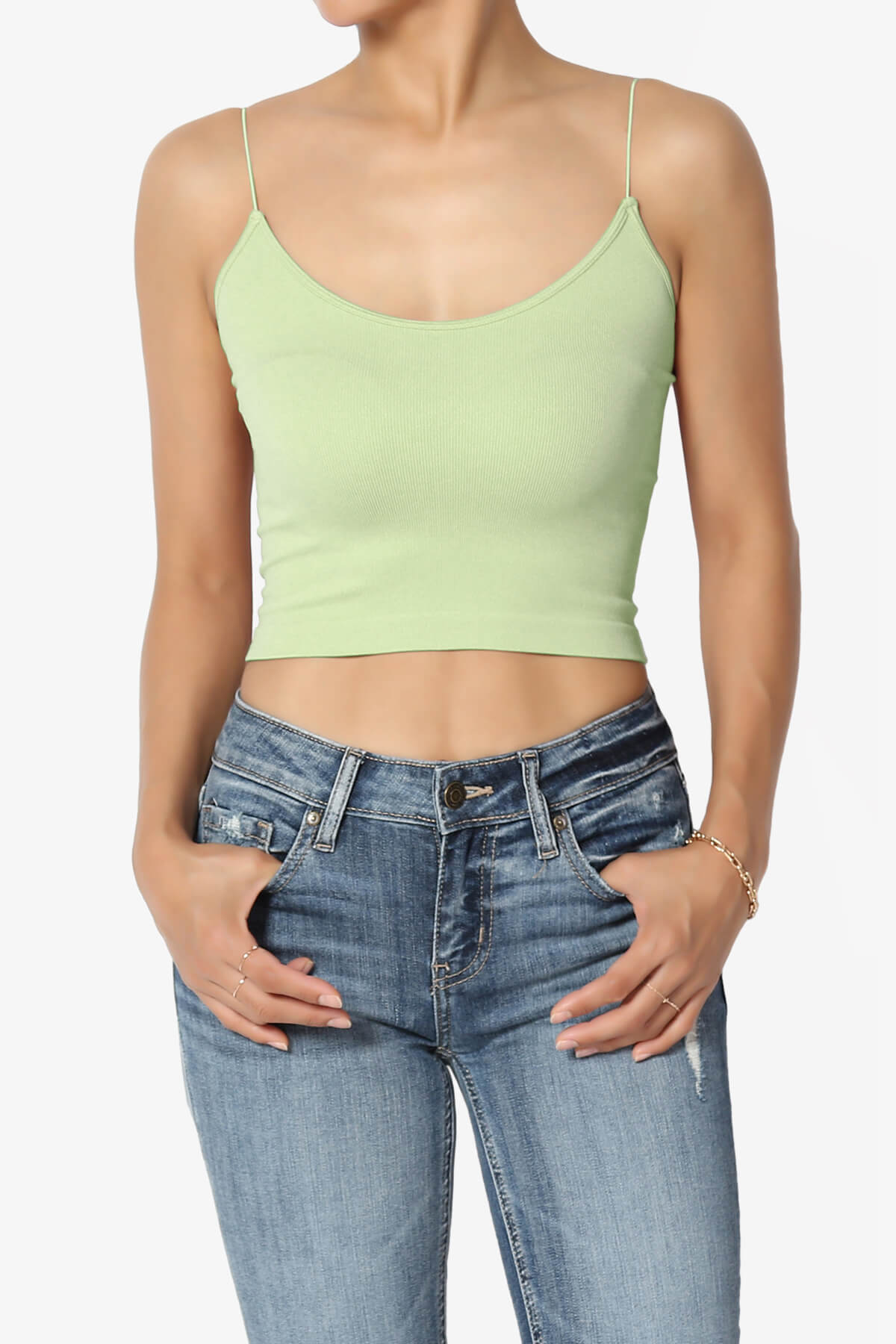 Load image into Gallery viewer, Aced Skinny Strap Ribbed Seamless Bra Cami LIGHT SAGE_1
