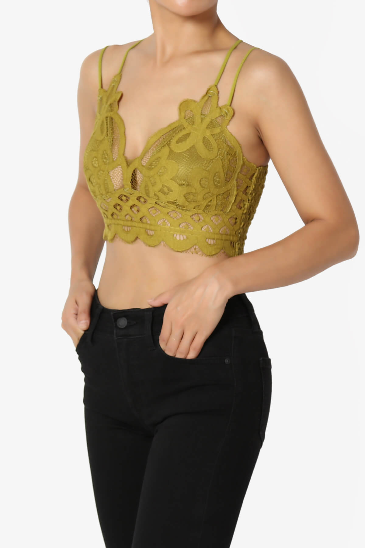 Load image into Gallery viewer, Adella Crochet Lace Bralette OLIVE MUSTARD_3
