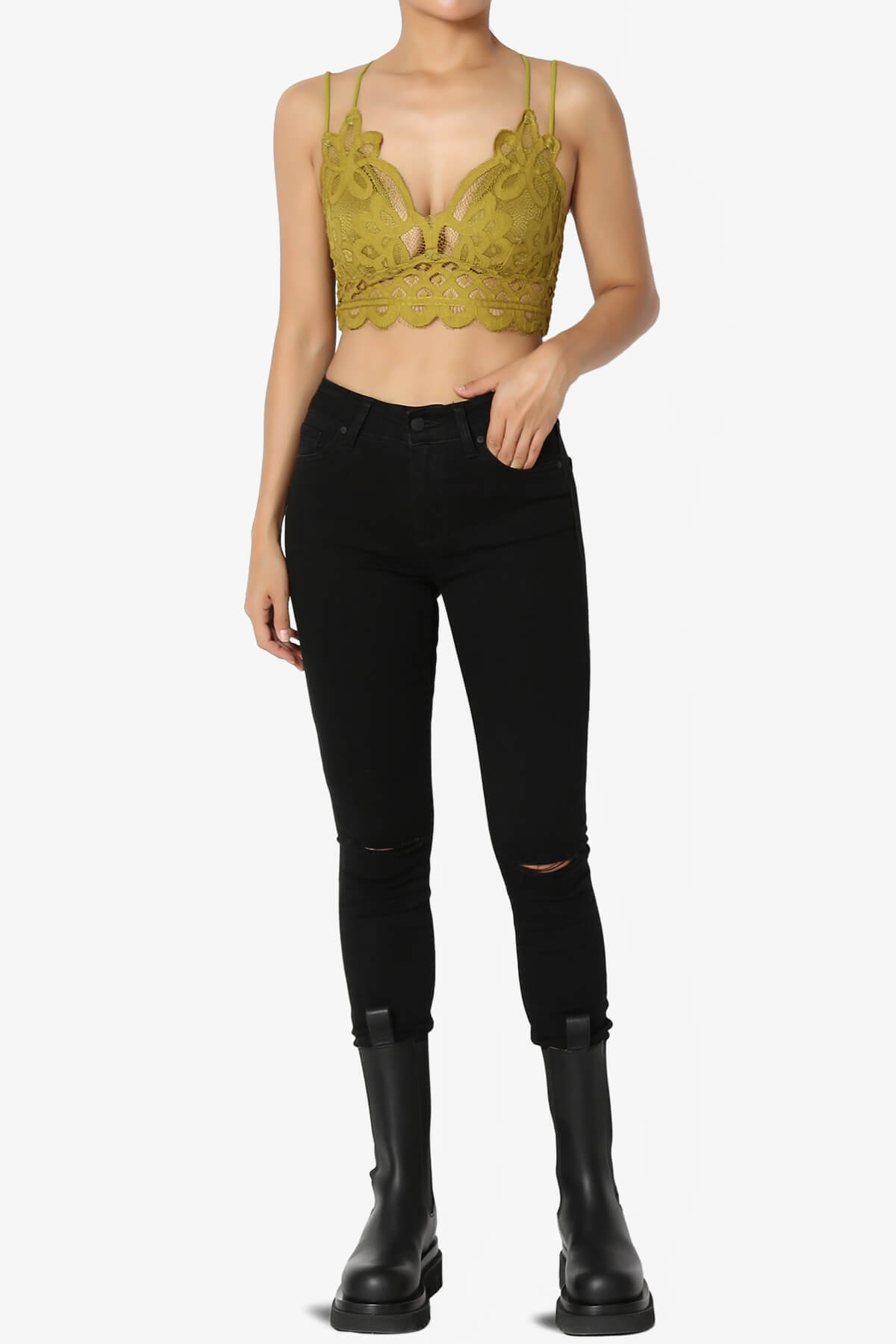 Load image into Gallery viewer, Adella Crochet Lace Bralette OLIVE MUSTARD_6
