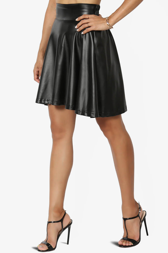 Load image into Gallery viewer, Airlia Faux Leather Skater Skirt BLACK_3

