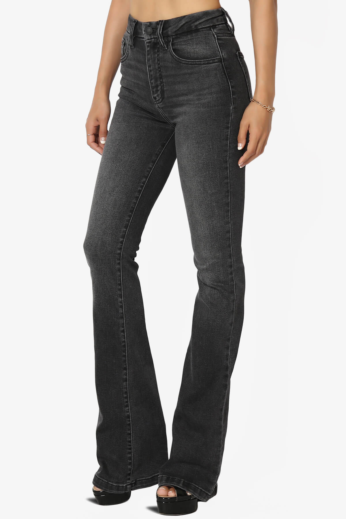 Load image into Gallery viewer, Aliyah High Rise Flare Jeans in Black BLACK_3
