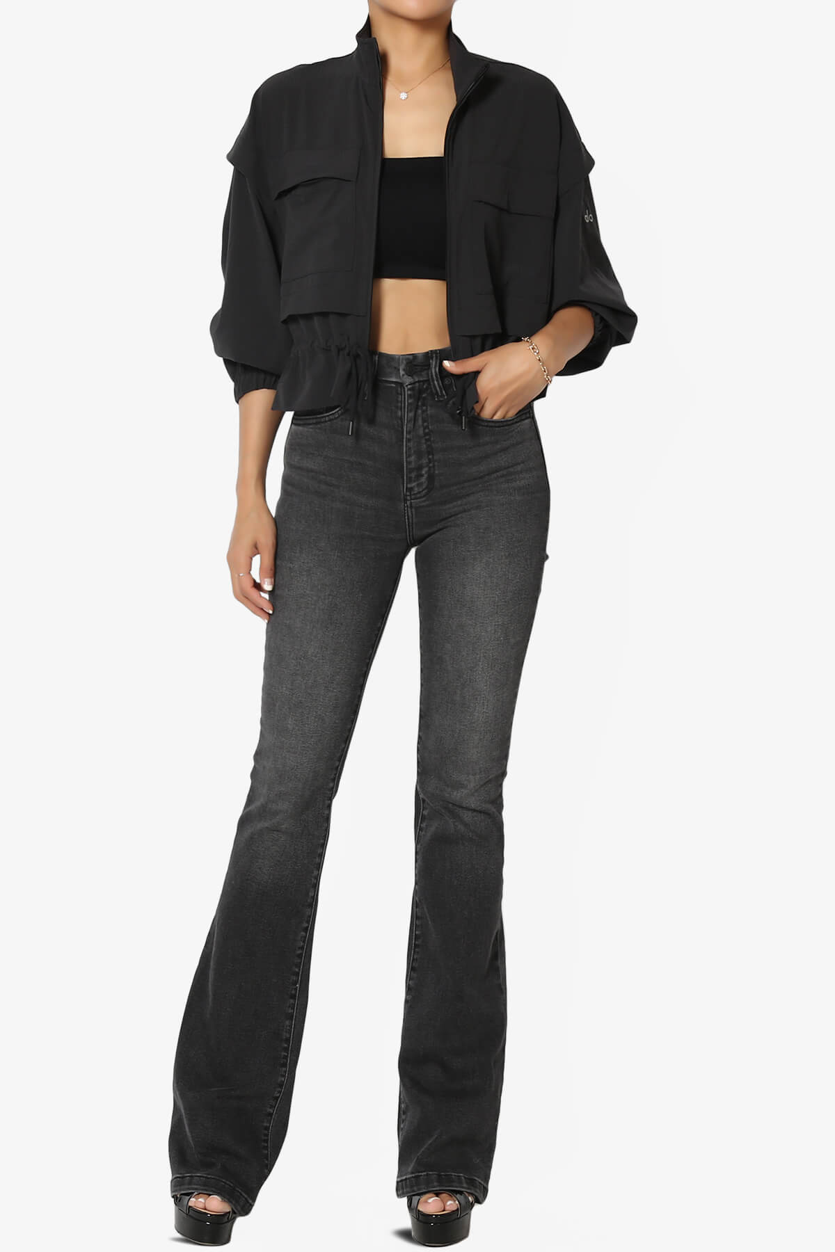 Load image into Gallery viewer, Aliyah High Rise Flare Jeans in Black BLACK_6

