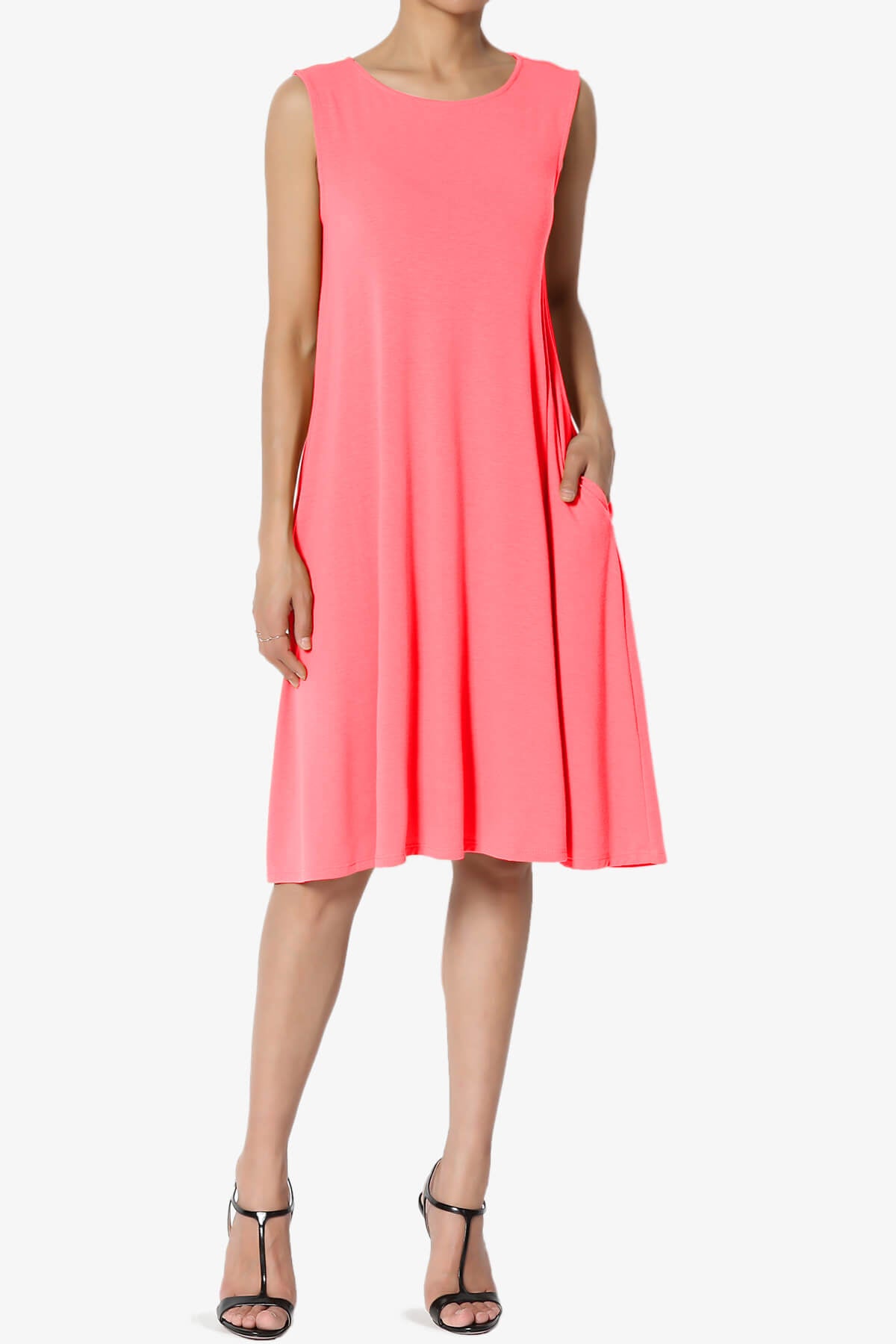 Load image into Gallery viewer, Allie Sleeveless Jersey A-Line Dress NEON CORAL PINK_1
