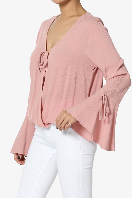 Load image into Gallery viewer, Keen Bell Sleeve Wrap Blouson Blouse DUSTY ROSE_3
