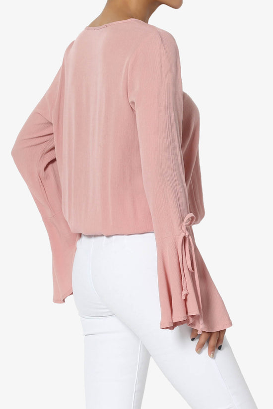 Load image into Gallery viewer, Keen Bell Sleeve Wrap Blouson Blouse DUSTY ROSE_4
