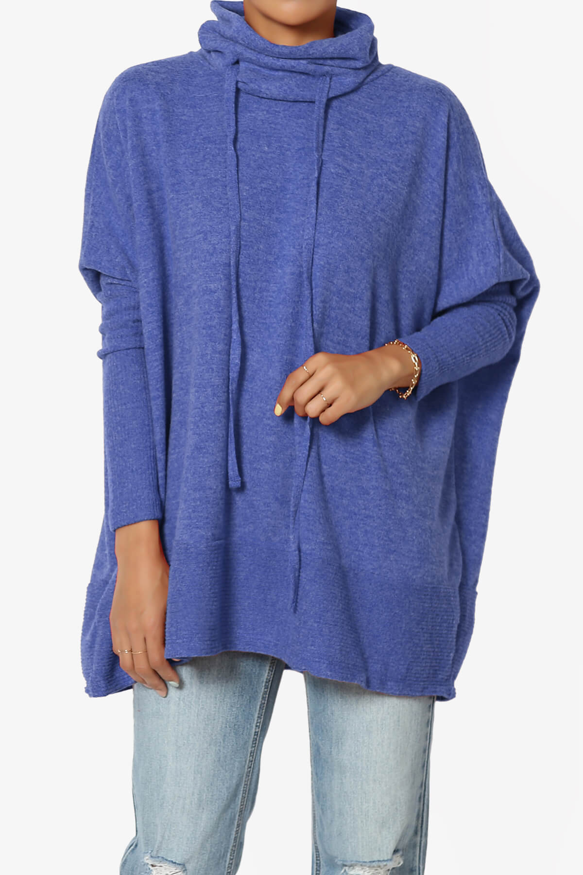 Barclay Cowl Neck Melange Knit Oversized Sweater BRIGHT BLUE_1