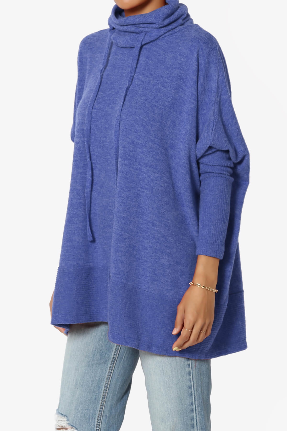 Load image into Gallery viewer, Barclay Cowl Neck Melange Knit Oversized Sweater BRIGHT BLUE_3

