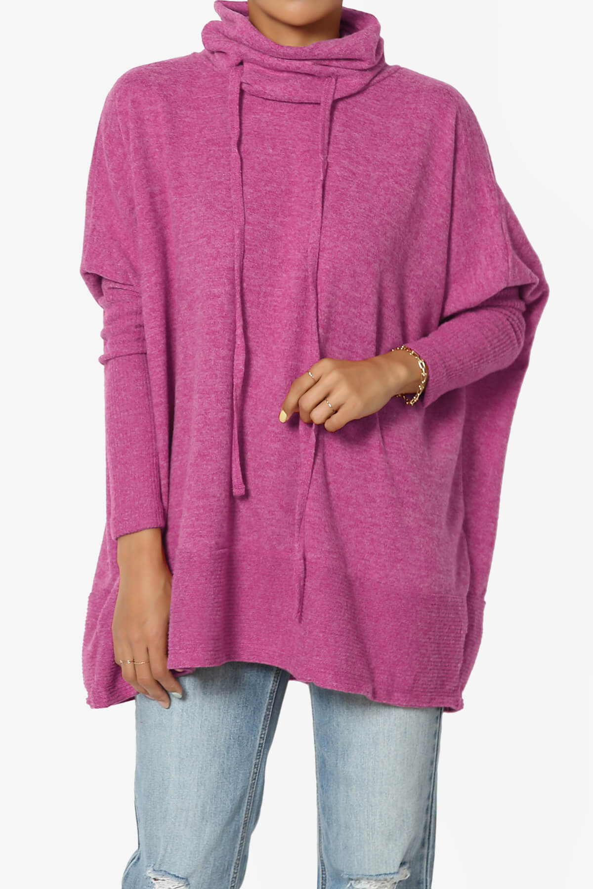 Barclay Cowl Neck Melange Knit Oversized Sweater MAGENTA_1