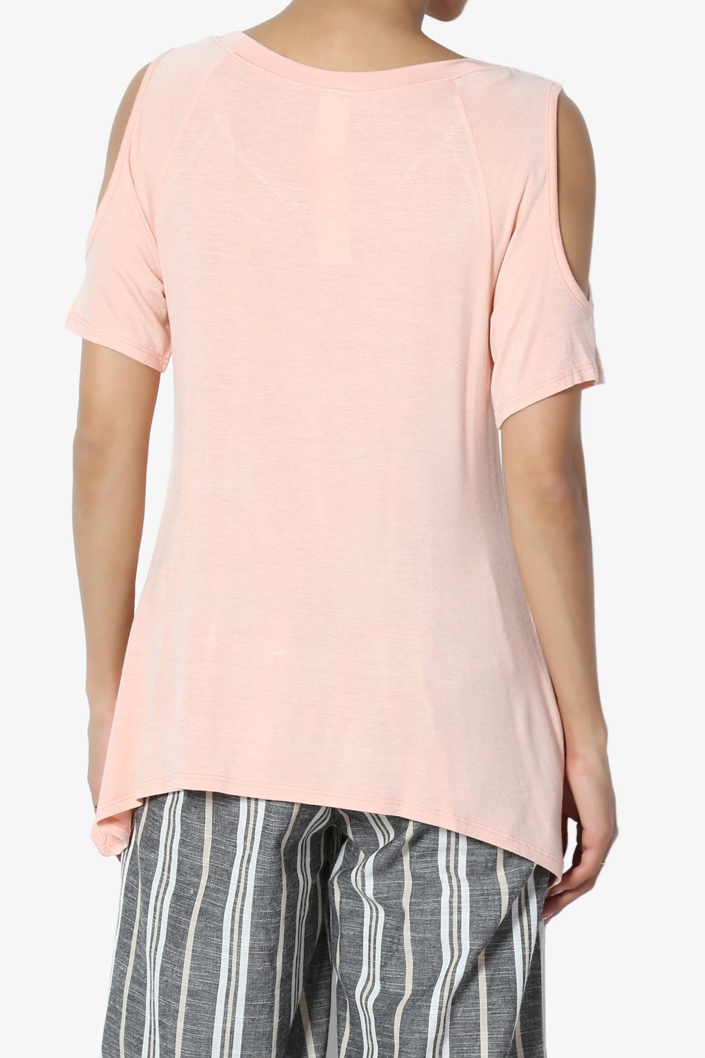 Load image into Gallery viewer, Lani Cold Shoulder V-Neck Jersey Top PEACH_2
