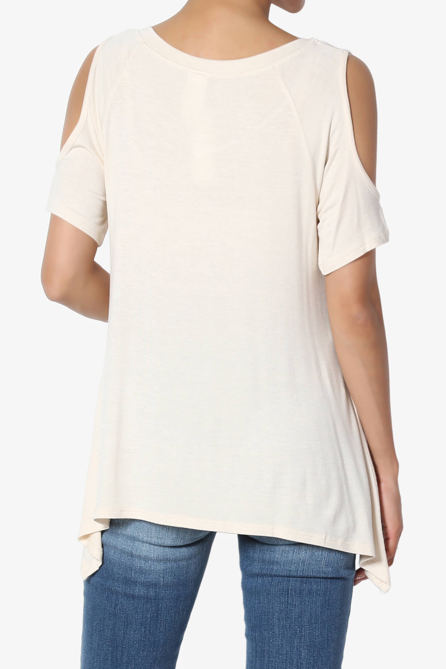 Load image into Gallery viewer, Lani Cold Shoulder V-Neck Jersey Top TAUPE_2
